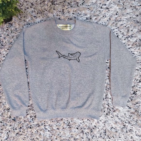 Handmade Unisex Whale Shark Embroidered Grey Sweatshirt - Picture 2 of 8